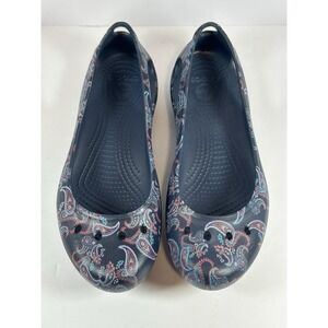Crocs Kadee Cut Out Ballet Flats Comfort Shoes Navy Paisley Women's Size 8 W